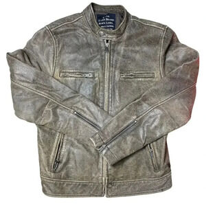 Lucky Brand Men's Brown Leather Cow Cafe Racer Motorcycle Jacket Size M